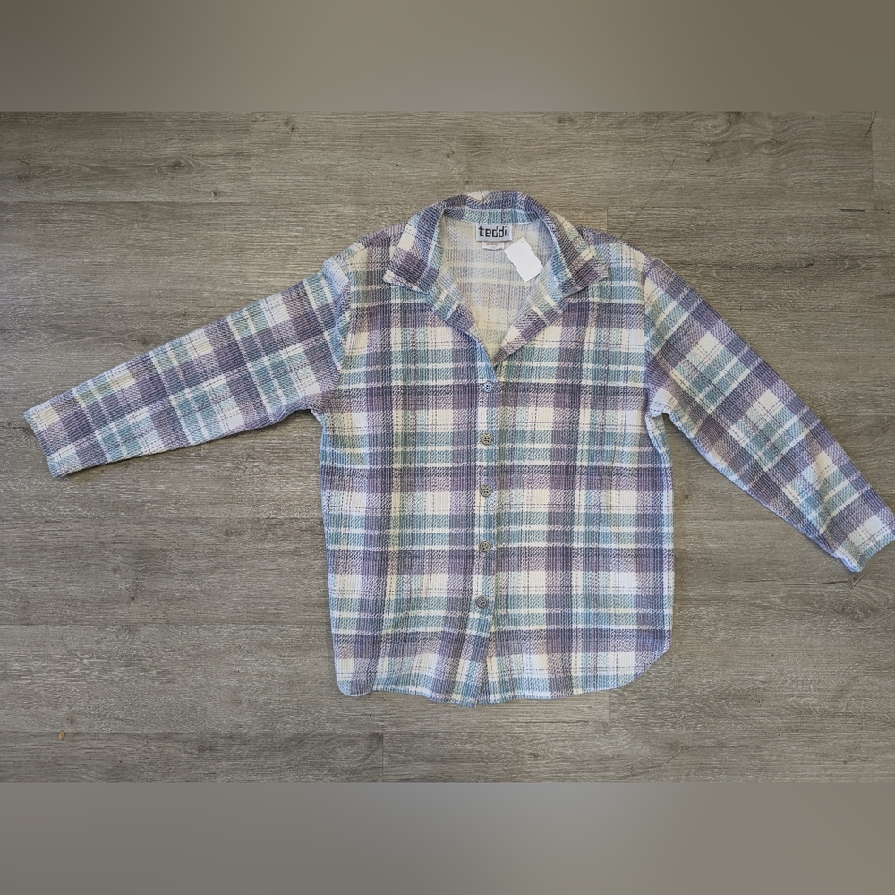 Vintage Teddi Plaid Shirt - Blue and White